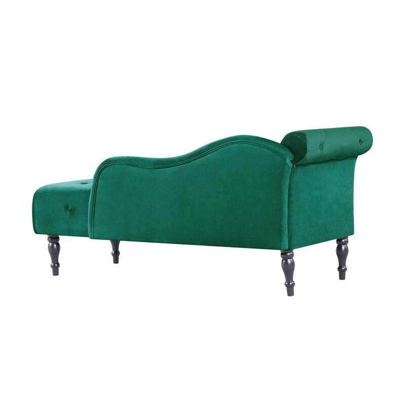 Velvet Chaise Lounge Buttons Tufted Nailhead Trimmed Solid Wood Legs with 1 Pillow(Left Arm Design as Shown in the Picture)