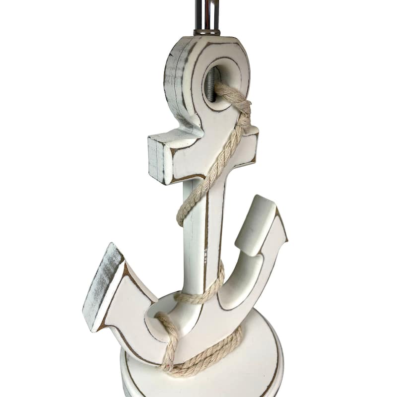 Coastal White Anchor Table Lamp 19" Nautical Beach Decor With Shade - 19 X 12 X 12 inches