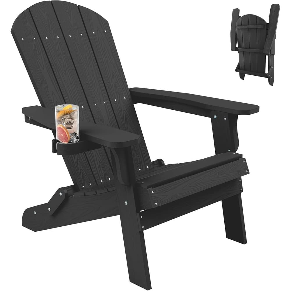 WINSOON All Weather HIPS Oversized Folding Adirondack Chair with Cup Holder