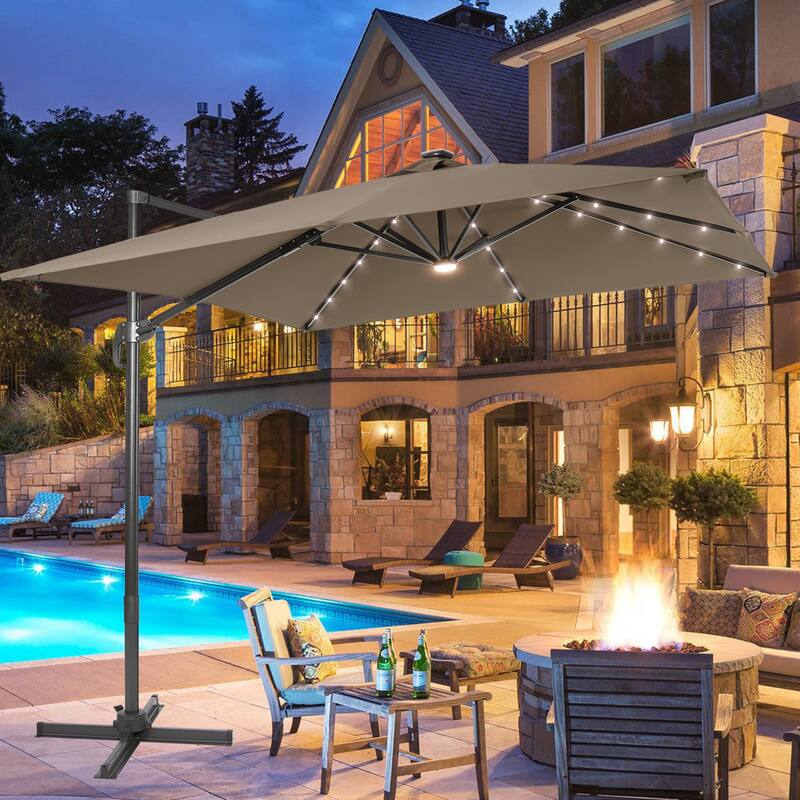 LIVOOSUN Aluminum 10x8FT LED Rectangular Cantilever Patio Umbrella - Taupe
