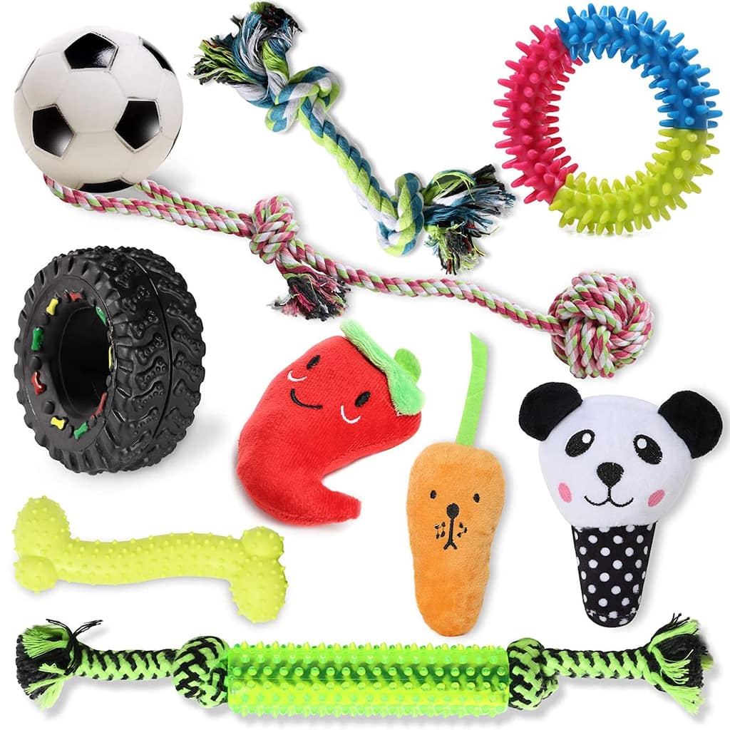 10 Pack Various Puppy Dog Toys for Teething, Entertainment & Interaction Dog Chew Toys Pack