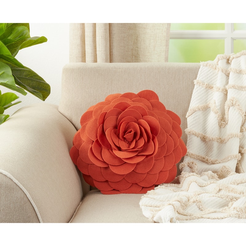 Elegant Textured Colorful Decorative Flower Throw Pillow - 16"x16 - Terracotta