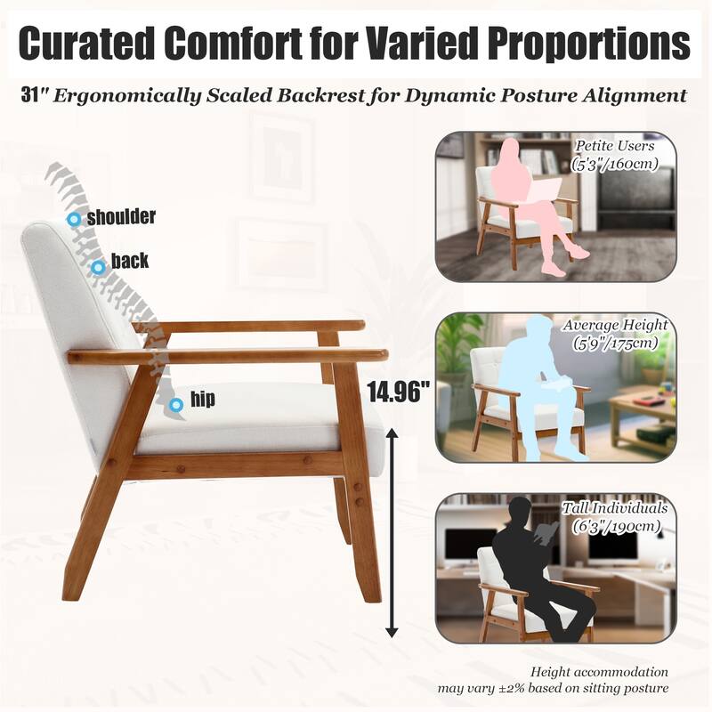 Linen/PU Upholstered Tufted Living Room/Bedroom Accent Chair With Wood Legs
