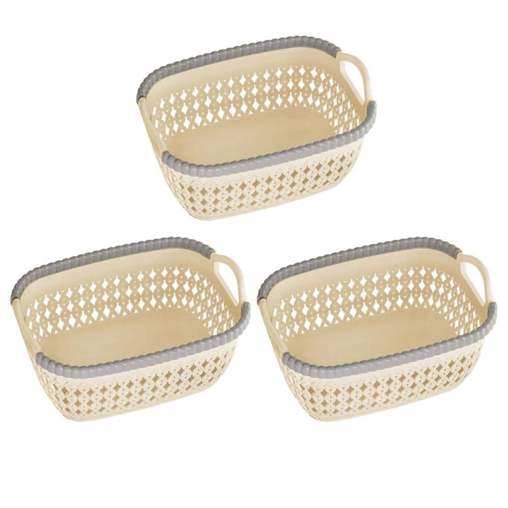 Rattan Plastic Weave Basket, Storage Bins Organizer for Closet, Shelf, Kitchen, Pantry and Bathroom - Ideal for Makeup,Cosmetics