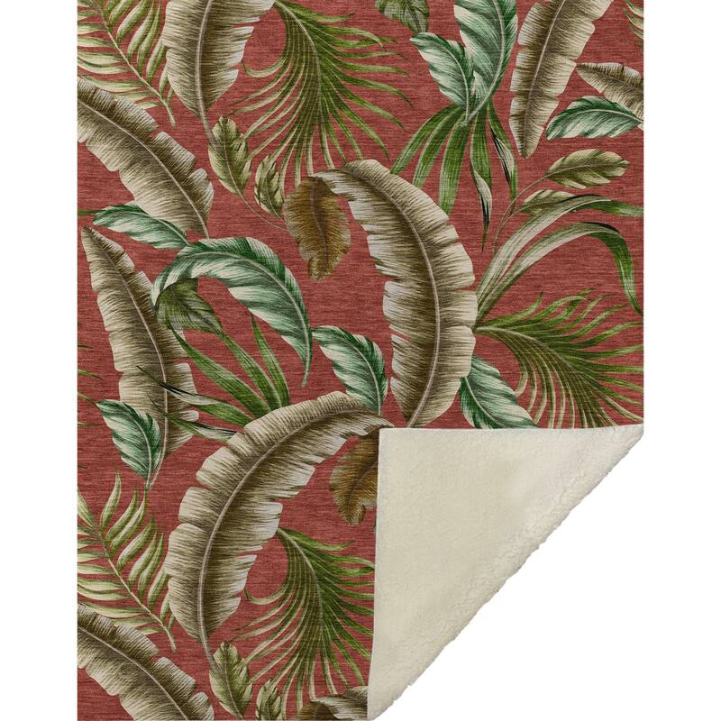Premium Machine Washable ASB196 Palm Leave Sherpa Throw Blanket