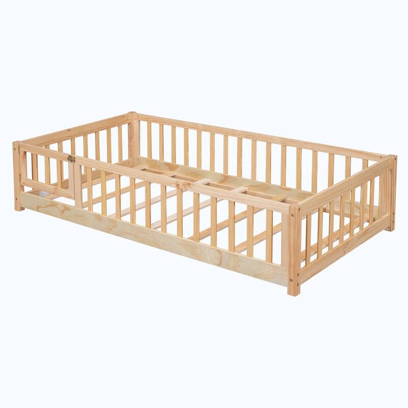 Durable Floor Platform Bed with Fence