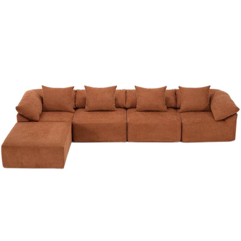 L Shaped Modular Sectional Sofa, Oversized Chenille Convertible Sleeper Couch, Comfy Deep Seat Cloud Sofa with Ottoman