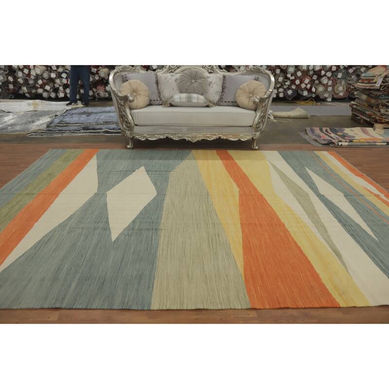 Hand Woven Southwestern Wool Multi-Colored Geometric Area Rug - 12' 0'' X 9' 1''