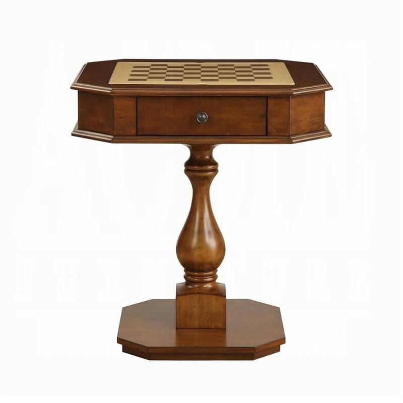 Square Cherry Wood Game Table with Pedestal Base - N/A - Yellow