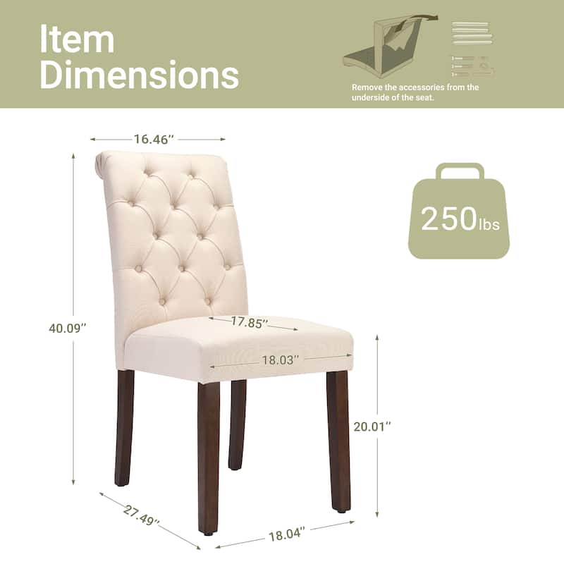 RENEWLINE Tufted Parsons Dining Side Chairs ,Upholstered Fabric Dining Chairs Kitchen Chairs with Padded Seat(Set Of 2)