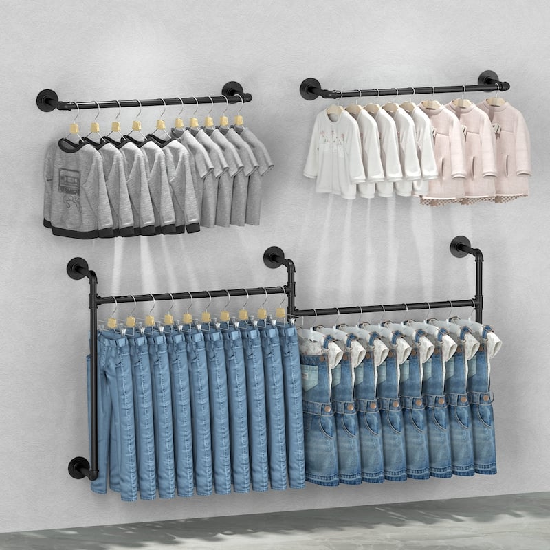 Industrial Pipe Clothes Rack Wall Mounted Iron Garment Bar for Closet