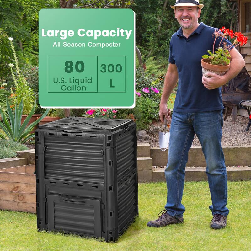 Gymax 80-Gallon Outdoor Composter W/ Large Openable Lid & Bottom Exit