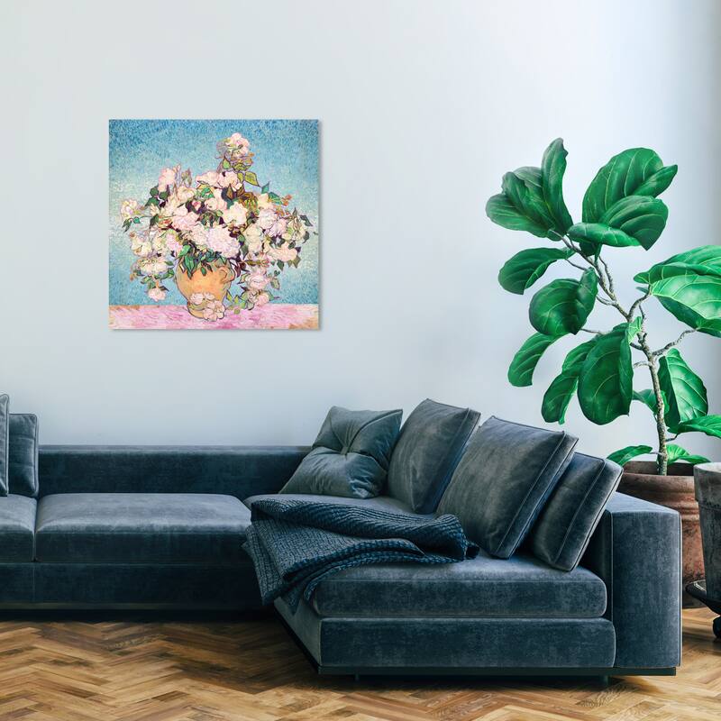 Wynwood Studio Canvas Floral and Botanical Impressionist Vase with Roses Pink and Traditional Wall Art Canvas Print - 30 x 30