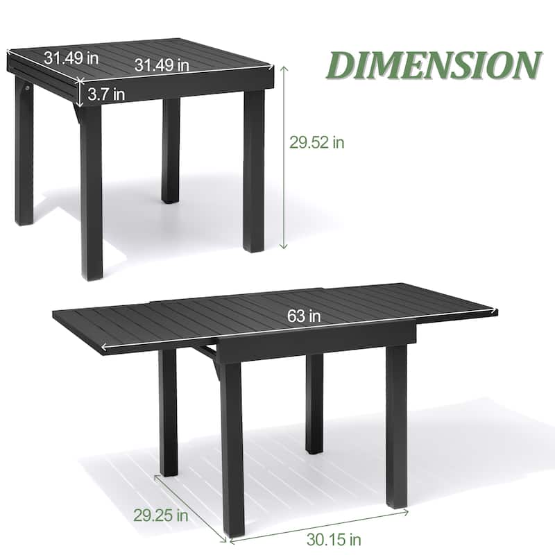 5PC Outdoor Extendable Patio Dining Table with Rattan Chairs