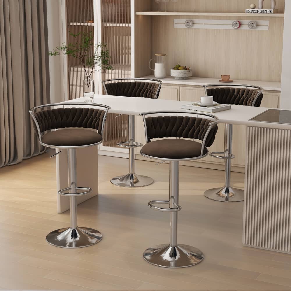 Modern Velvet 26" Adjustable Swivel Bar Stools (Set of 4)