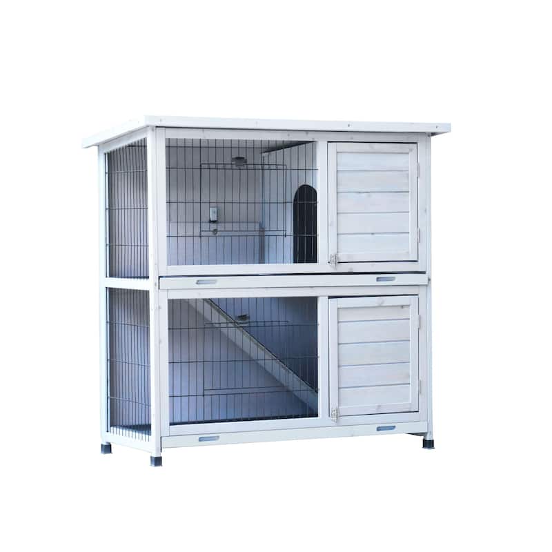 Pet Cage Outdoor 2-Story Pet Cages Indoor with Run - Gray