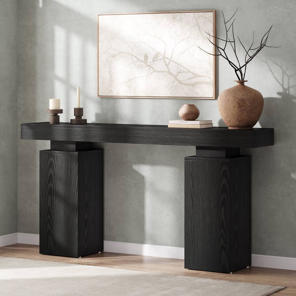 Industrial Sofa Console Table with Double Pedestal for Entryway