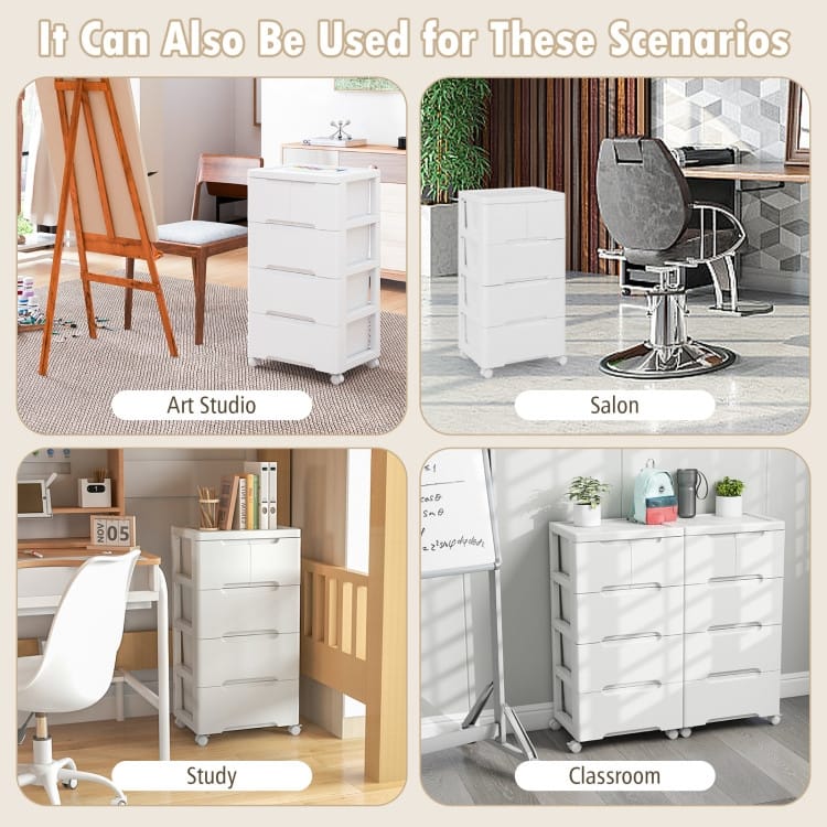 Multi-Drawer White PP Mobile Storage Organizer with Locking Wheels for Bathroom or Kids Room