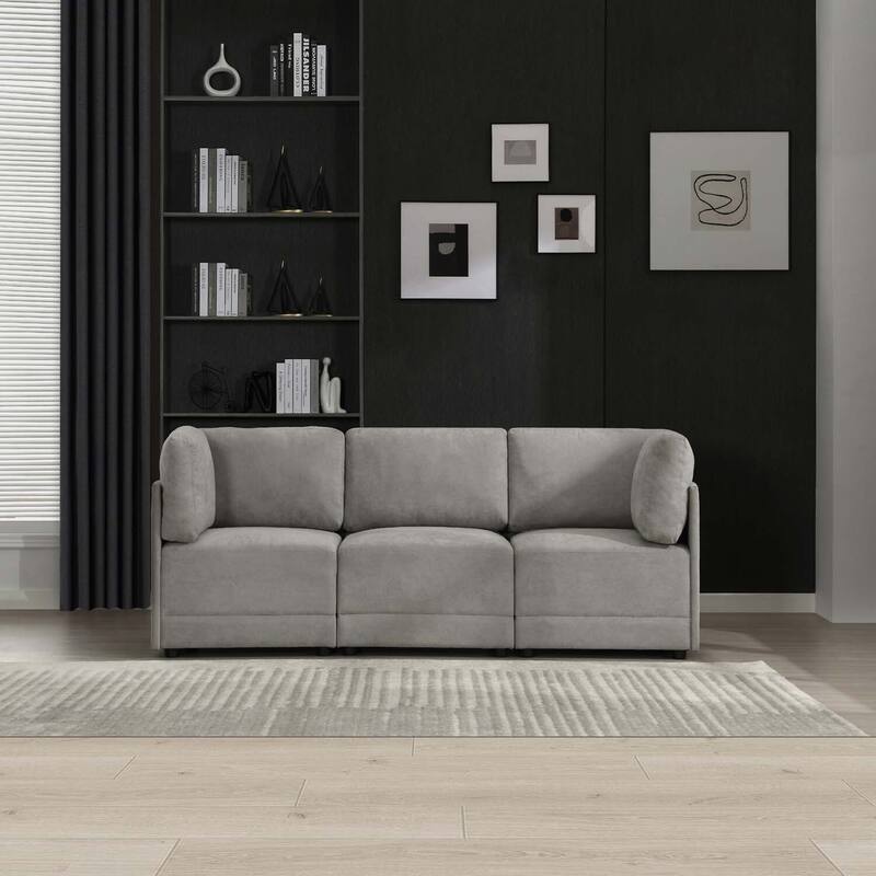Modern Modular 3 Piece Reversible Sectional Linen Sofa Couch Optional in Free Combination
