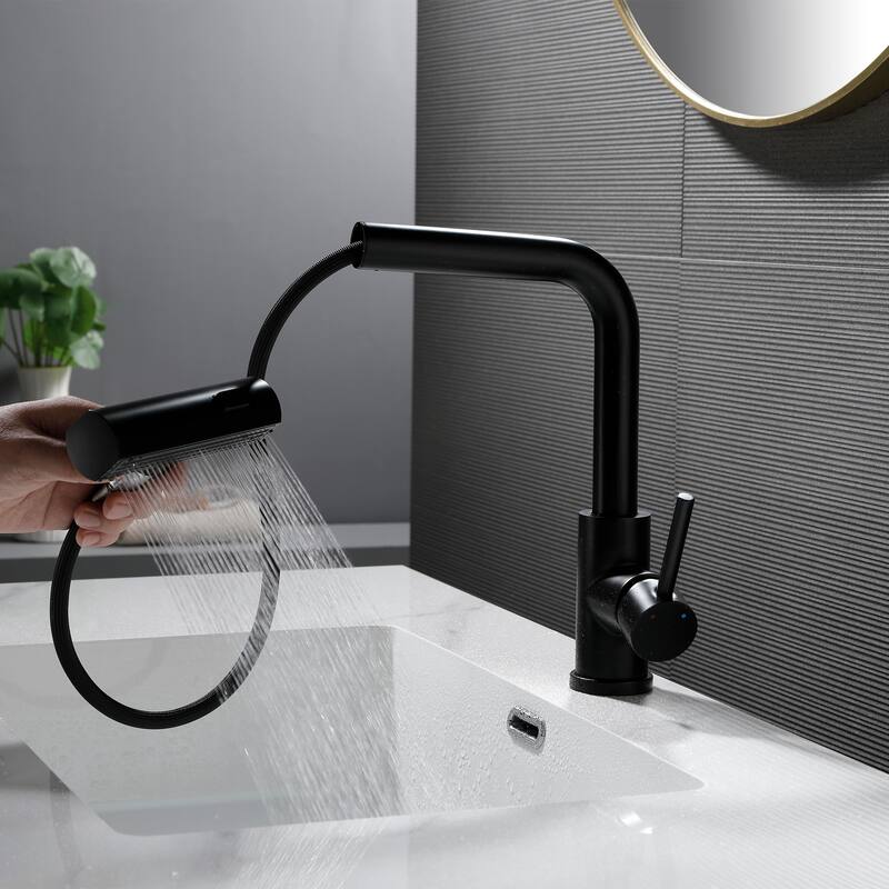 Modern 360 Degree Swivel Single Handle Bathroom Faucet with Pull Out Sprayer 3-Function Mode