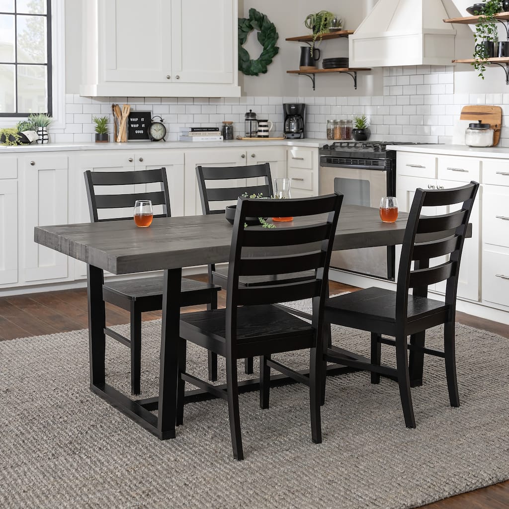 Walker Edison Solid Wood 5-Piece Dining Set with Ladder Back Chairs
