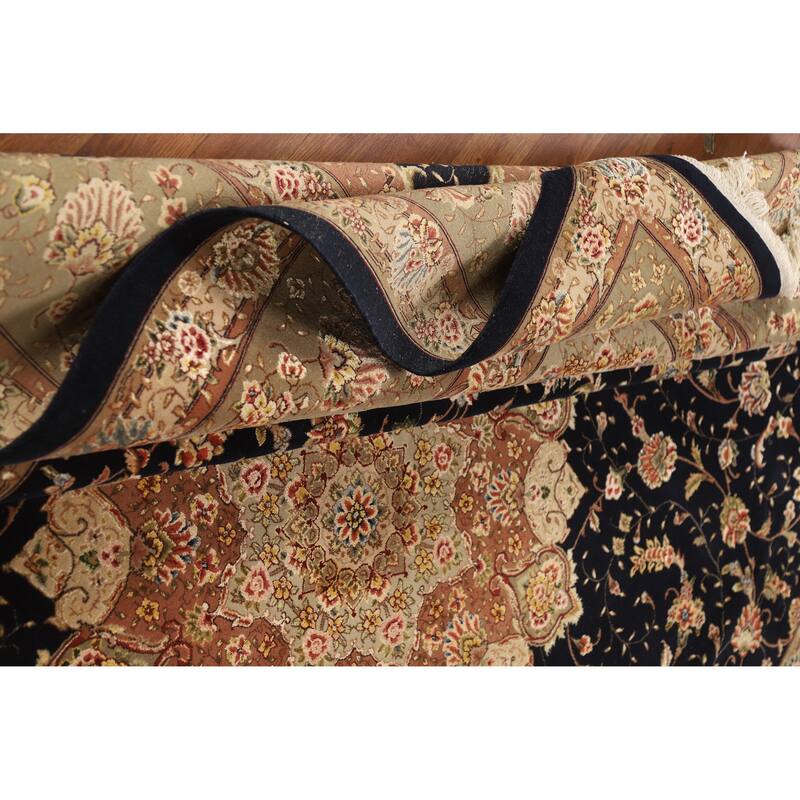 Vegetable Dye Floral Tabriz Chinese Rug Handmade Wool and Silk Carpet - 9'1" x 12'1"