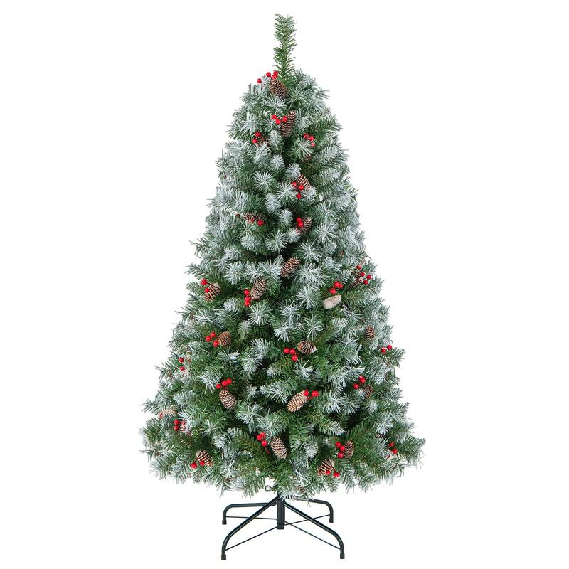 5FT Hinged Christmas Tree with PVC Branch Tips and Warm White LED Lights - 5 Foot