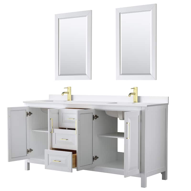 Daria 72-inch Double Vanity, Single Hole Quartz Top, 24-inch Mirrors