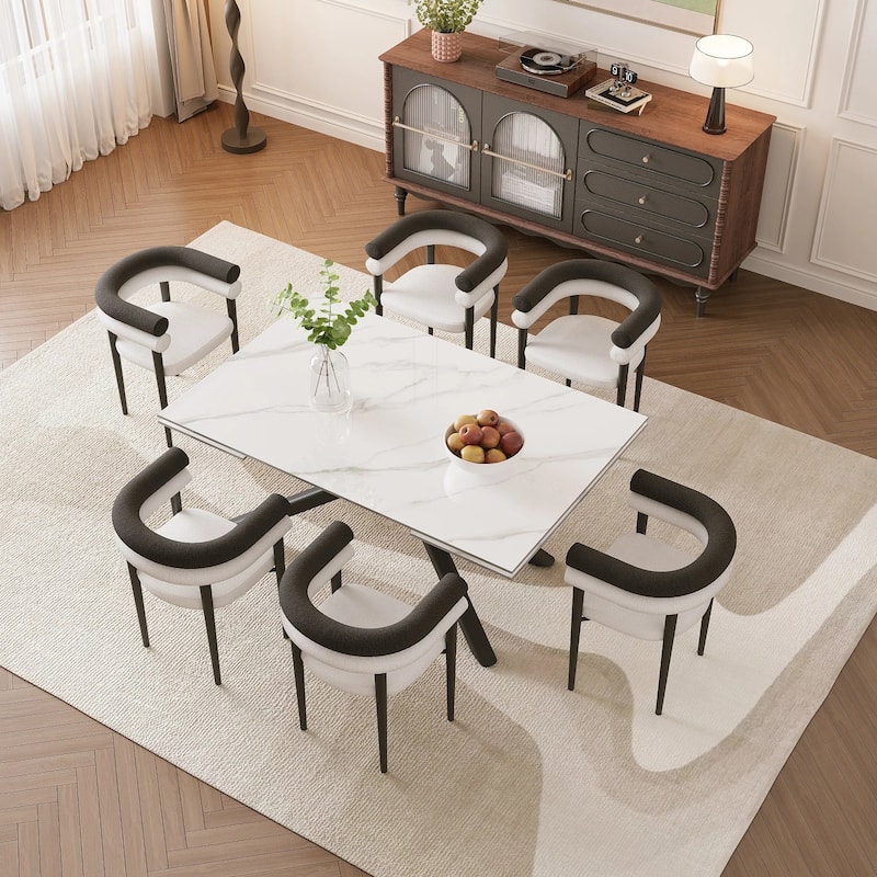 102.36 Inch Extendable Rectangular Sintered Stone Dining Table Seat For 8-10