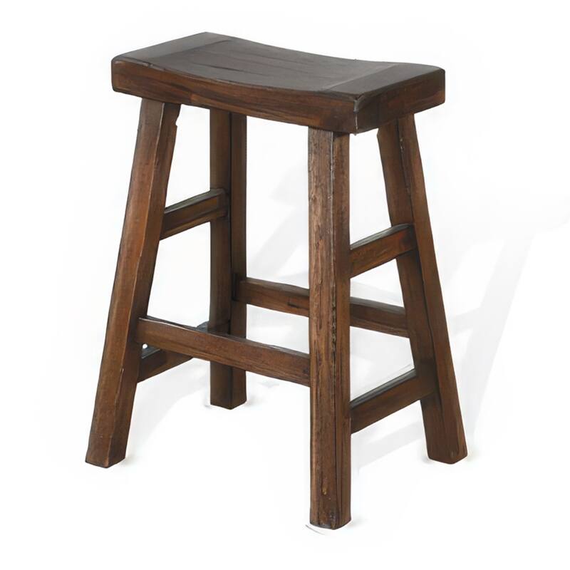 Odel Counter Stool Set of 2, Saddle Seat, Dark Brown Mahogany Wood