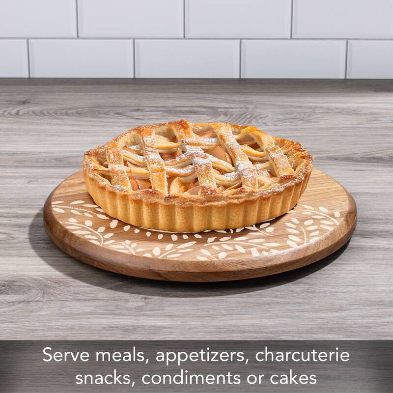 Vines Round Acacia Wood Lazy Susan Turntable 14" Diameter for Serving Kitchen Organization Condiment Caddy