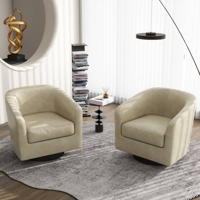 Modern Round Swivel Accent Chair Set of 2 Barrel Chair for Living Room