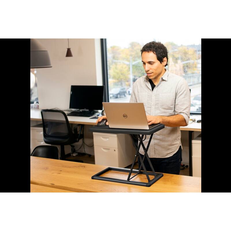 Rocelco 19 in. W Black Portable Standing Desk Riser Converter Height Adjustable Travel Laptop Keyboard Raising Workstation