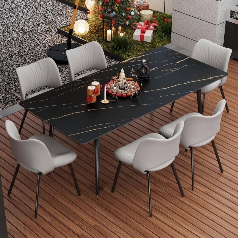 70.8-inch Outdoor Rectangular Sintered Stone Dining Table - 70.8"Wx35.4"Dx29.5"H