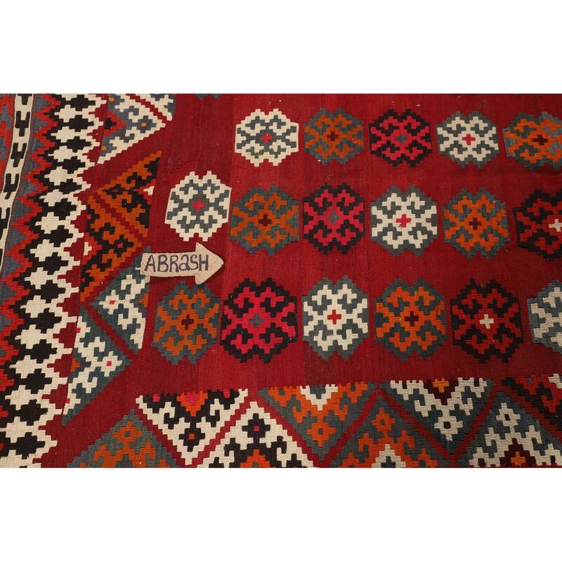 Red Kilim Qashqai Persian Vintage Rug Flatweave Oriental Wool Carpet - 5'2"x 7'6"