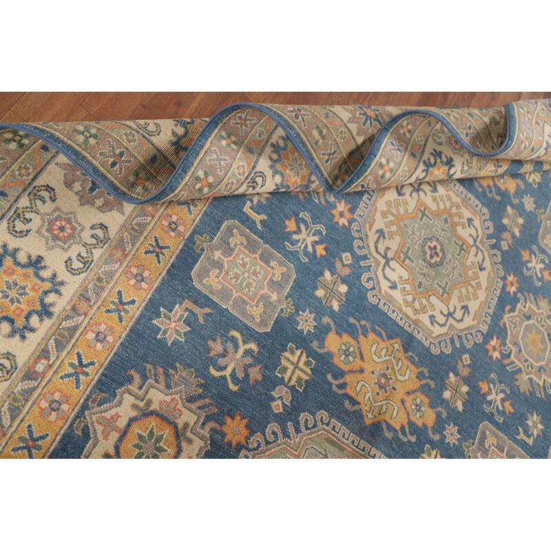 Blue Kazak Living Room Area Rug Handmade Wool Carpet - 6'8" x 9'9"