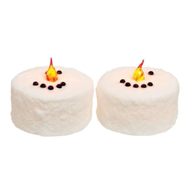 2/Set - Snowman Face Wax LED Timer Tealights - Multi