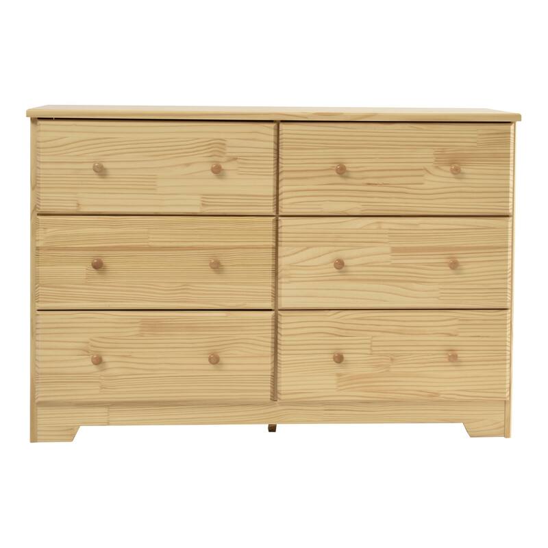 Solid Pine Wood 6-Drawer Double Dresser in Natural and White Finish with Smooth Glide Drawers and Modern Style