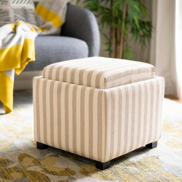 slide 2 of 6, SAFAVIEH Broadway Single Tray Stripe Beige/Ivory Cotton Storage Ottoman