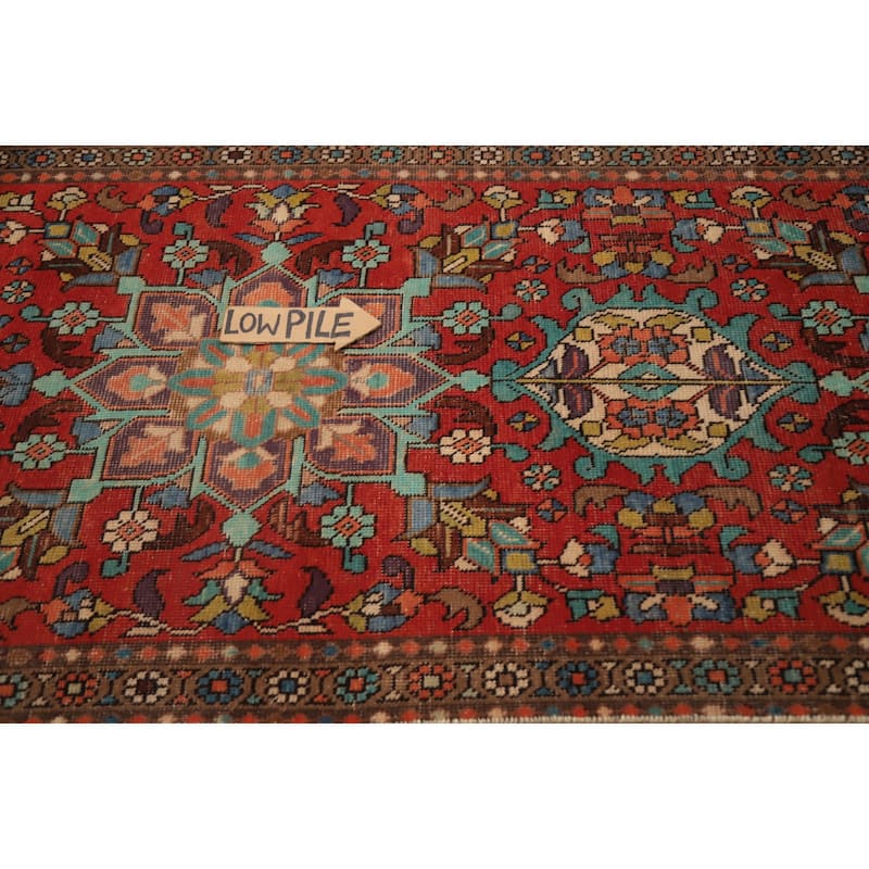 Hand Knotted Oriental 100% Wool Carpet Traditional Floral Red Tabriz Runner Rug - 10' 6'' X 3' 1''