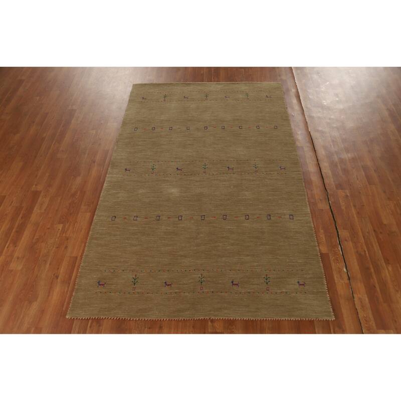 Hand Knotted Oriental 100% Wool Carpet Tribal Animal Pictorial Brown Gabbeh Area Rug - 7' 9'' X 4' 10''