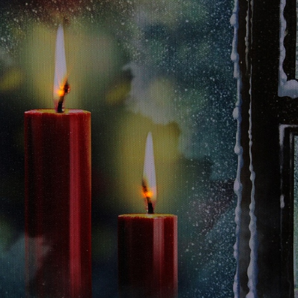 Northlight LED Lighted Snowy Window Pane and Candles Christmas Canvas Wall Art 12 x 15.75