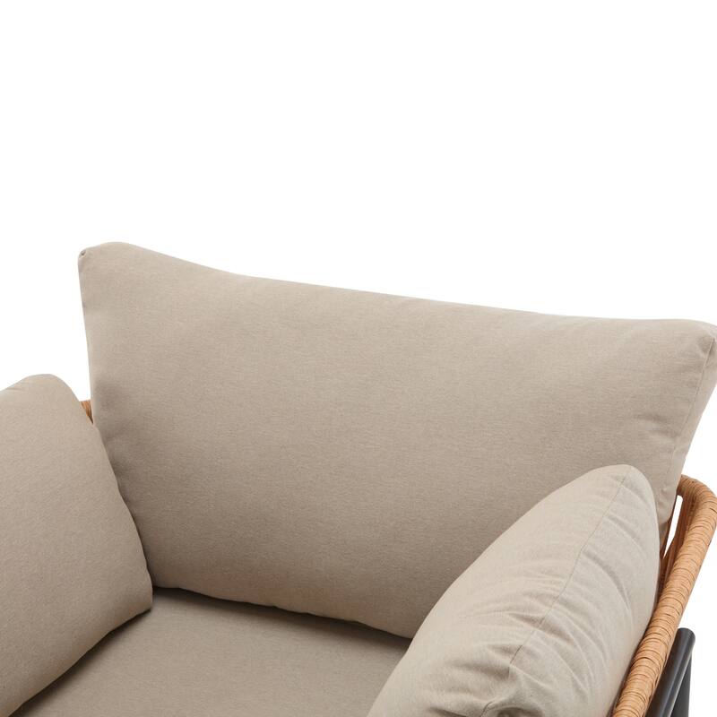 Outdoor Rope Weave Lounge Chair, Modern Patio Accent Armchair with Metal Frame & Cushions for Backyard, Balcony, Living Room