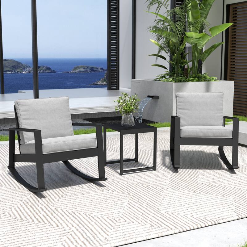 3-Piece Outdoor Rocking Chair Set with Side Table
