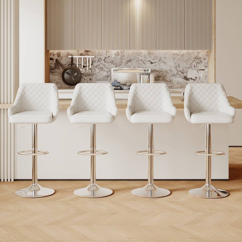 Javlergo 4-Pack Adjustable Bar Stools 24.4" to 32.7" Height Range with Footrest & Diamond Quilted Half-Back Counter Stools Set