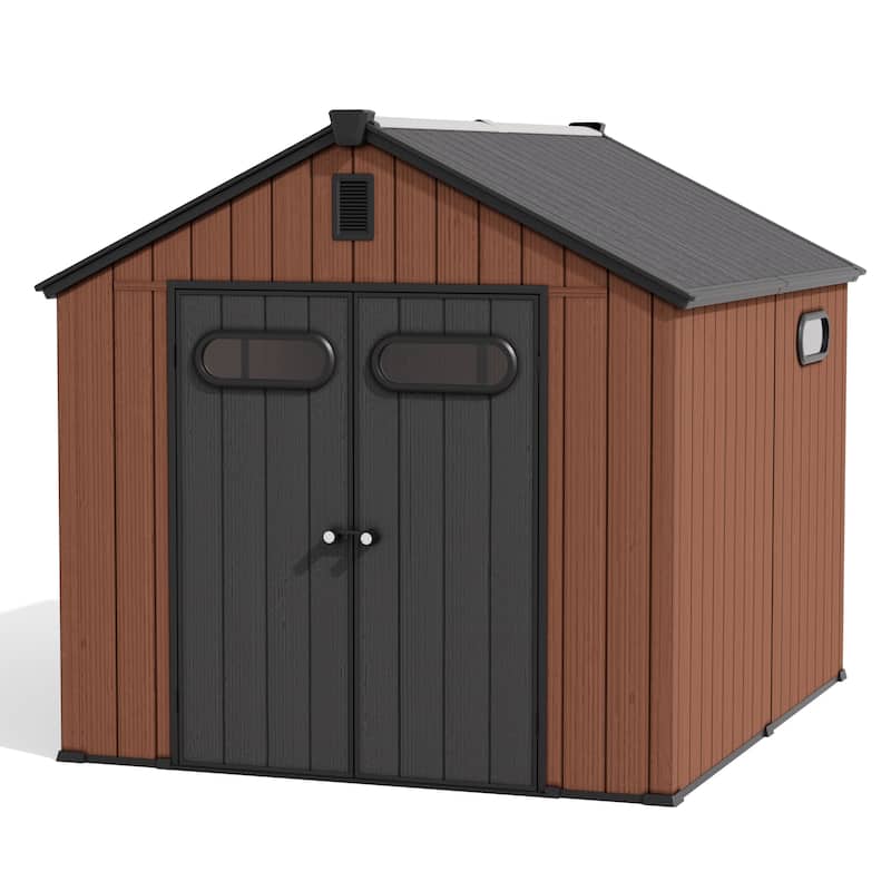 8' x 8' / 8' x 10'/ 8' x 12' Outdoor Resin Storage Shed with Lockable Doors and Air Vents for Garden - 8' x 10' - Brown