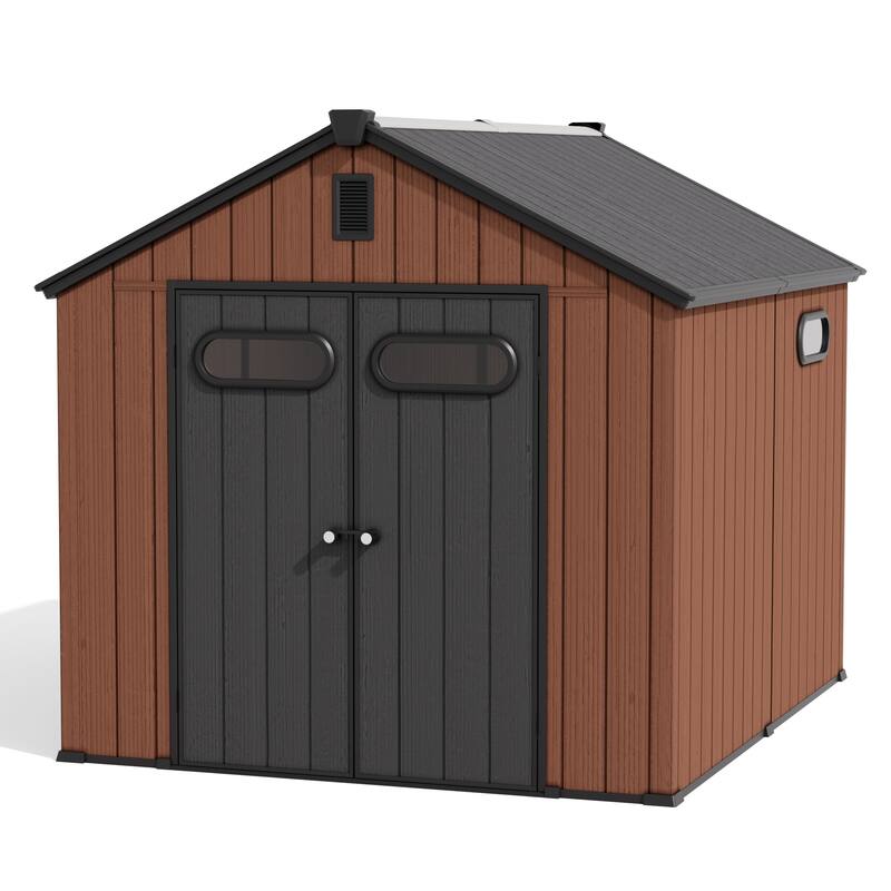 8' x 8' / 8' x 10'/ 8' x 12' Outdoor Storage Shed with Lockable Double Doors for Garden, Backyard, Patio - 8' x 10' - Brown