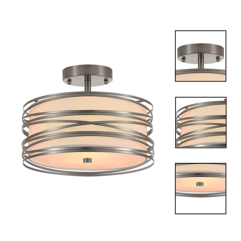 2 Light mount flush light silver bedroom ceiling light linen, metal light fixture - N/A