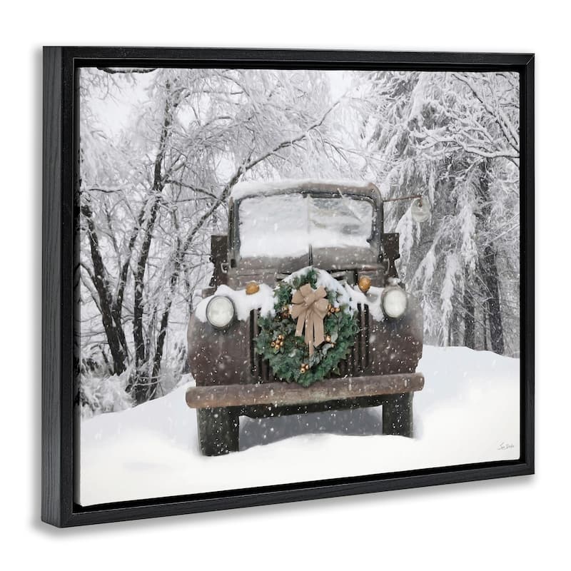 Stupell Wreathed Truck in Snow Framed Floater Canvas Wall Art Design By Lori Deiter