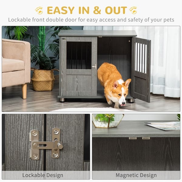 Dog Crate Furniture PawHut Wooden End Table, Small Pet Kennel